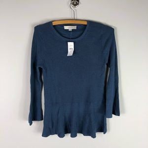 NEW LOFT Ribbed Peplum Knit Sweater Teal 259